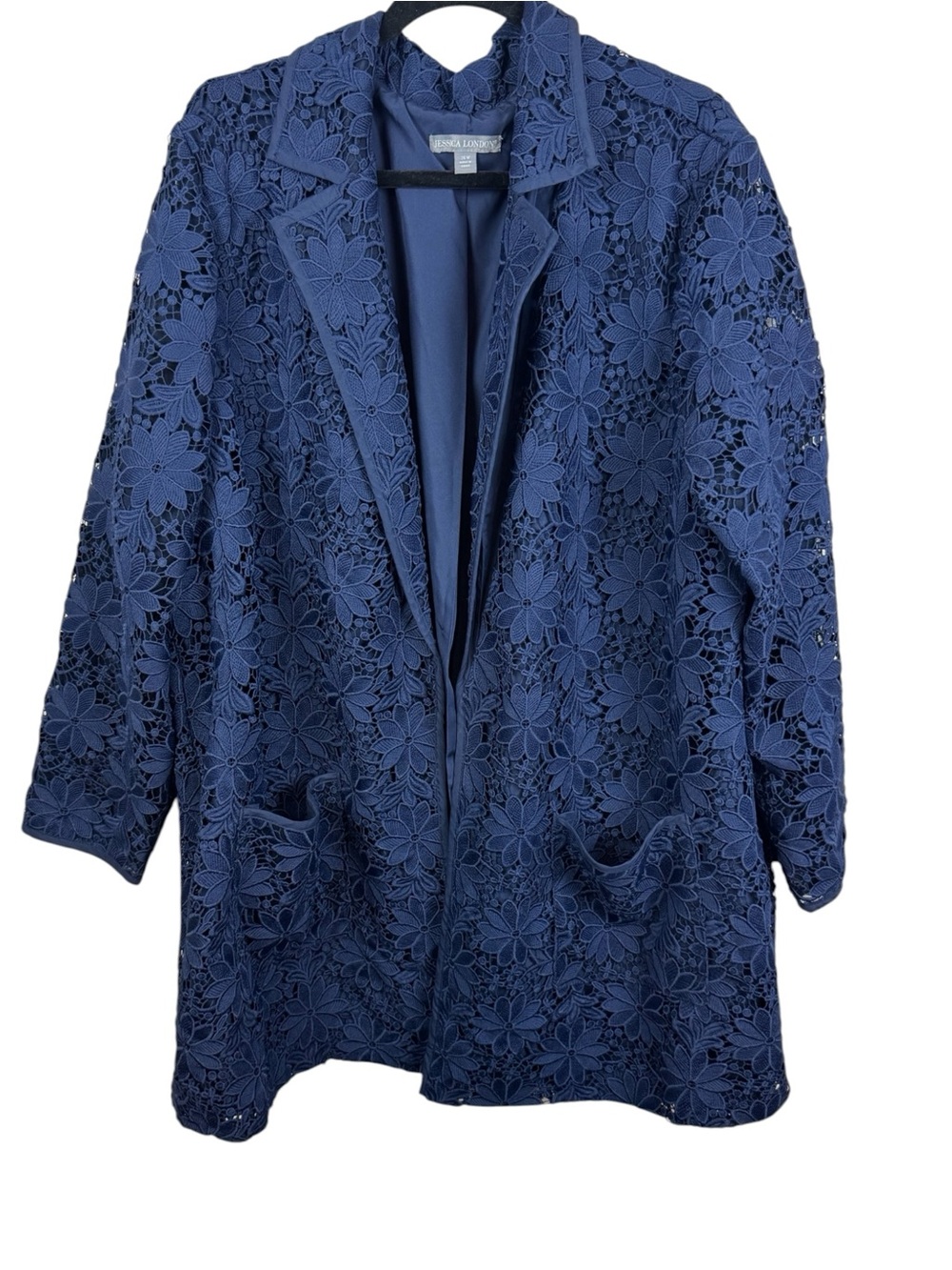 Jessica London Navy Floral Embroidered Lined Lace Blazer size 26W